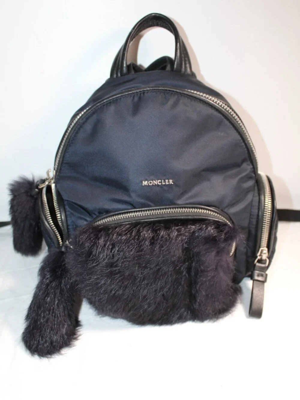 Moncler Nylon Black Backpack Rabbit Fur Trim